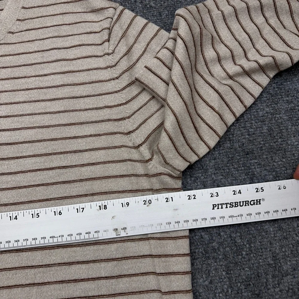 NEW Banana Republic Sweater Mens L Beige Striped Merino Wool Textured Crew Neck